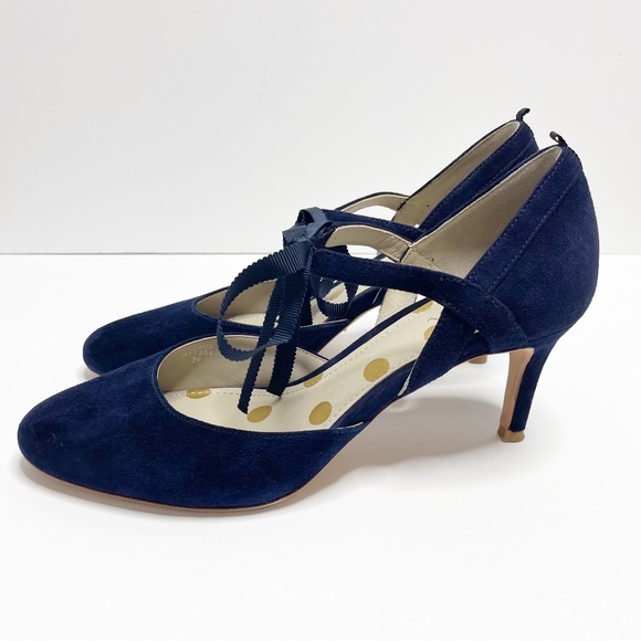 Boden Lavinia Tie Front Low Heel Blue Suede Court Shoes Size 39 (8.5) - Picture 3 of 12